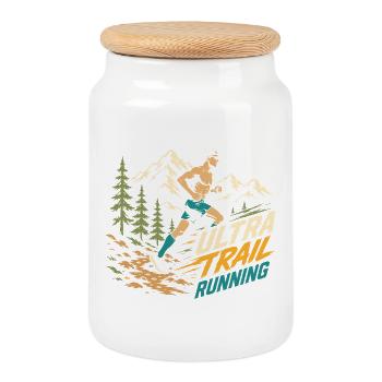 Ultra Trail Running - Boîte à biscuits avec couvercle en bois - blanc - Devant