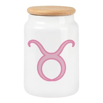 Taurus Zodiac Sign Symbol Pastel Pink - Cookie Jar with Wooden Lid - white - Front