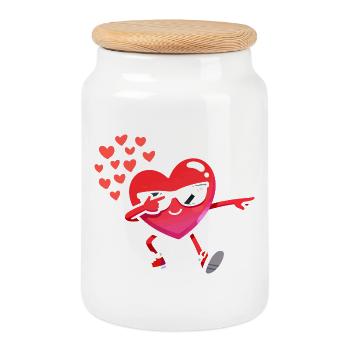 Retro Heart Valentine's Day Design Love - Cookie Jar with Wooden Lid - white - Front