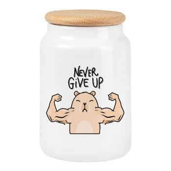 Capybara-Bodybuilder - Keksdose mit Holzdeckel - Weiß - Vorne