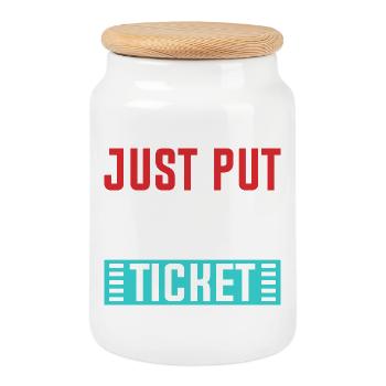 Just Put In A Ticket Graphic - Cookie Jar with Wooden Lid - white - Front