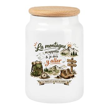 Aventure Montagne Liberté et Randonnée - Boîte à biscuits avec couvercle en bois - blanc - Devant