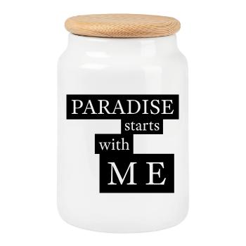 Paradise starts with me - Cookie Jar with Wooden Lid - white - Front