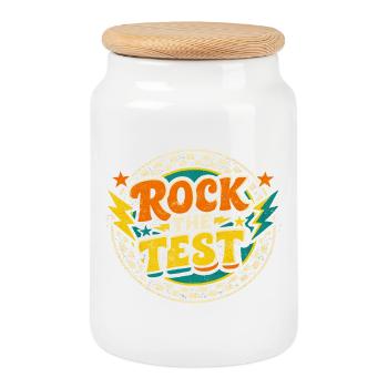 Rock The Test Motivation École | Cadeau Examen Pro - Boîte à biscuits avec couvercle en bois - blanc - Devant
