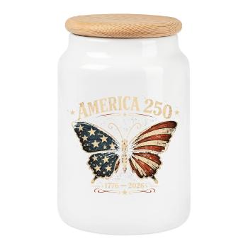 America 250 Vintage Schmetterling | Nationalfeiertag der USA - Keksdose mit Holzdeckel - Weiß - Vorne