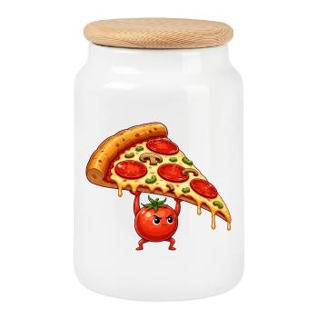 Tomato hero lifts pizza slice - Cookie Jar with Wooden Lid - white - Front