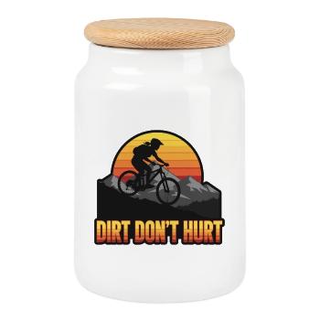Dirt Don't Hurt Retro Mountain Biker Sunset - Cookie Jar with Wooden Lid - white - Front