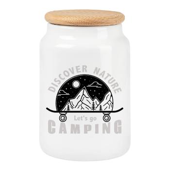 Let's go camping! - Cookie Jar with Wooden Lid - white - Front