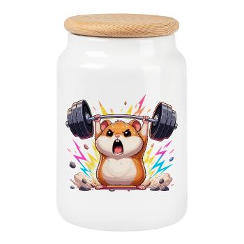 Strength hamster weightlifting - Cookie Jar with Wooden Lid - white - Front