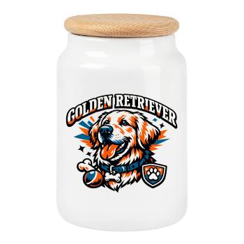 Golden Retriever Team Logo Ball Bone - Cookie Jar with Wooden Lid - white - Front