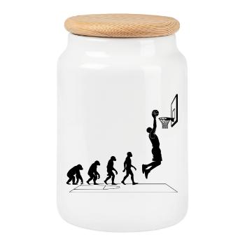 Évolution du singe au joueur de basket Graphismes - Boîte à biscuits avec couvercle en bois - blanc - Devant