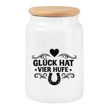 Glück hat vier Hufe - Keksdose mit Holzdeckel - Weiß - Vorne
