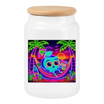 Hamac de crâne néon Soleil d’été - Boîte à biscuits avec couvercle en bois - blanc - Devant