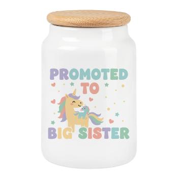 Gender Reveal Baby Shower Big Sister Mom Dad - Cookie Jar with Wooden Lid - white - Front