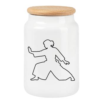 The Aikido masters and Aikido fit together - Cookie Jar with Wooden Lid - white - Front