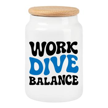 Work Dive Balance Scuba Diving Gift - Cookie Jar with Wooden Lid - white - Front
