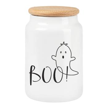 Boo – Drôle de design de fantôme pour Halloween - Boîte à biscuits avec couvercle en bois - blanc - Devant