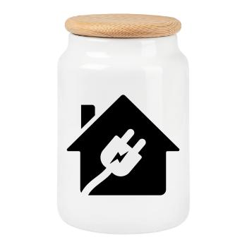 Elektriker Haus Stecker Logo - Keksdose mit Holzdeckel - Weiß - Vorne