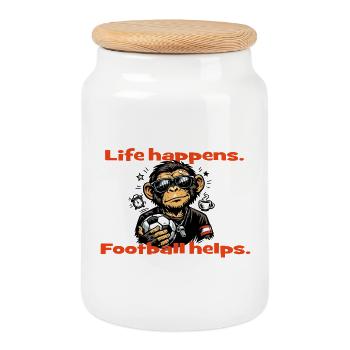 Life Happens. Football Helps. - Cookie Jar with Wooden Lid - white - Front