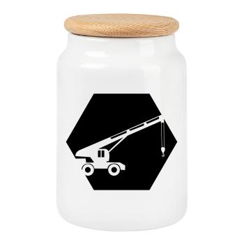 Excavatrice - Boîte à biscuits avec couvercle en bois - blanc - Devant