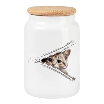 Fermeture éclair pour chat Maman de chat Chat mignons Chats - Boîte à biscuits avec couvercle en bois - blanc - Devant