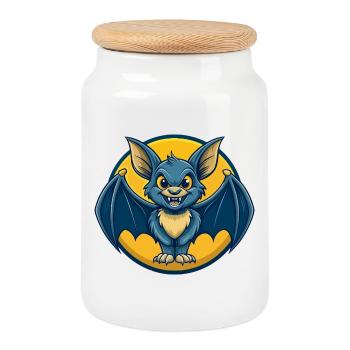 Bat Kawaii Mascot Cartoon Character Clipart Logo - Cookie Jar with Wooden Lid - white - Front