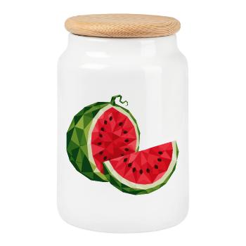 Pastèque géométrique | Motif du fruit polygonal - Boîte à biscuits avec couvercle en bois - blanc - Devant