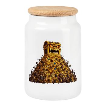Pile de trésors d’or et coffre de monstres - Boîte à biscuits avec couvercle en bois - blanc - Devant