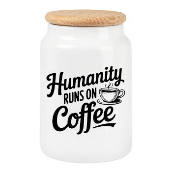 Humanity Runs on Coffee - Cookie Jar with Wooden Lid - white - Front
