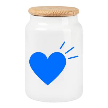 Blue Heart Shine | Minimal Design - Cookie Jar with Wooden Lid - white - Front