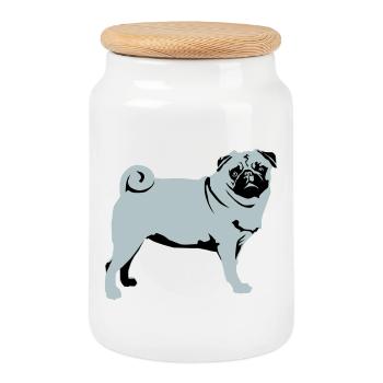 Pug - Cookie Jar with Wooden Lid - white - Front