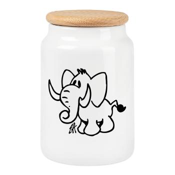 Elefant - Keksdose mit Holzdeckel - Weiß - Vorne