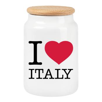 I LOVE ITALY Italien - Keksdose mit Holzdeckel - Weiß - Vorne