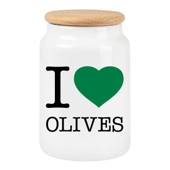 I LOVE OLIVES Oliven - Cookie Jar with Wooden Lid - white - Front