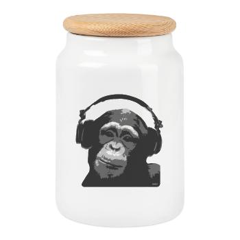 DJ MONKEY by wam - Cookie Jar with Wooden Lid - white - Front