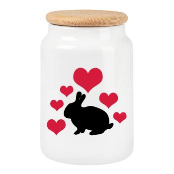 Rabbit with 6 hearts 2 - Cookie Jar with Wooden Lid - white - Front