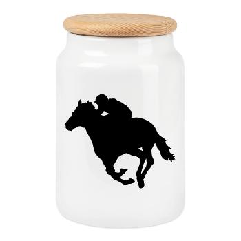Horse racing - Cookie Jar with Wooden Lid - white - Front