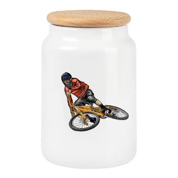 Mountainbike - Boîte à biscuits avec couvercle en bois - blanc - Devant