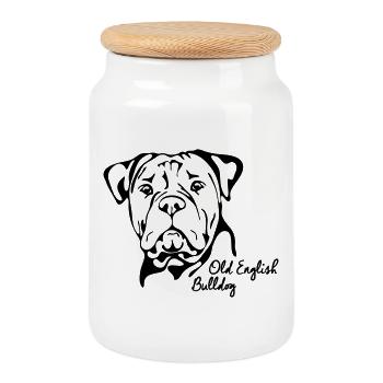 OLD ENGLISH BULLDOG OEB Hunde Hund Wilsigns - Keksdose mit Holzdeckel - Weiß - Vorne