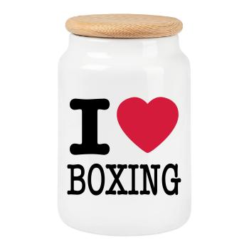 j'aime la boxe / I love boîtes - Boîte à biscuits avec couvercle en bois - blanc - Devant