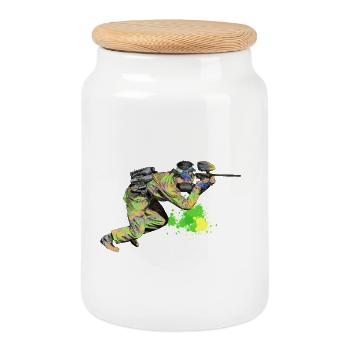 paintball - Cookie Jar with Wooden Lid - white - Front