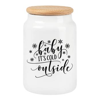 Bébé il fait froid dehors - Boîte à biscuits avec couvercle en bois - blanc - Devant