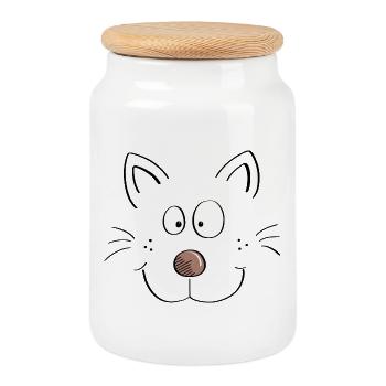 Visage de chats drôles - chat de dessin animé - Boîte à biscuits avec couvercle en bois - blanc - Devant