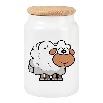 Moutons comiques de dessin animé - Boîte à biscuits avec couvercle en bois - blanc - Devant