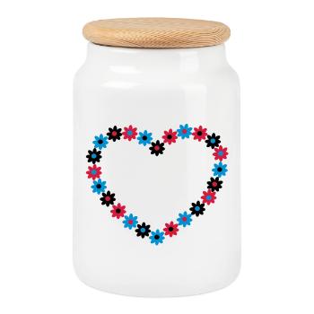 Heart of flowers - Cookie Jar with Wooden Lid - white - Front