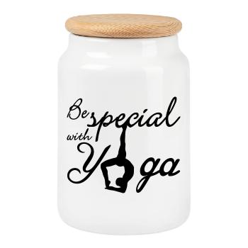 Yoga cadeau Fitness Meditation Sport Rengain - Boîte à biscuits avec couvercle en bois - blanc - Devant