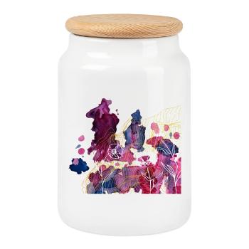 Aquarell Muster mit Blume - Keksdose mit Holzdeckel - Weiß - Vorne
