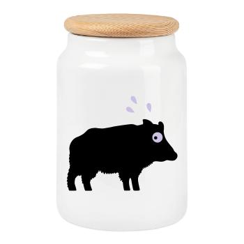 Angstschwitzendes Wildschwein - Keksdose mit Holzdeckel - Weiß - Vorne