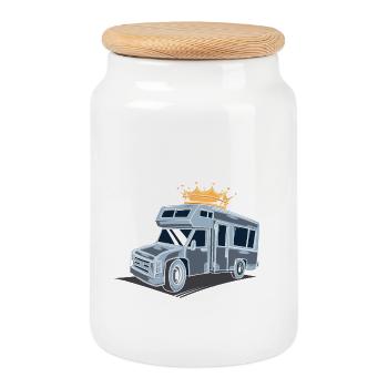 Roi du RV - Roi du Camper - Boîte à biscuits avec couvercle en bois - blanc - Devant