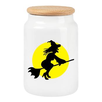 Sorcière et la lune - Boîte à biscuits avec couvercle en bois - blanc - Devant